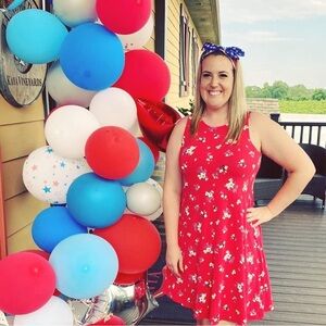 Red floral tank dress
